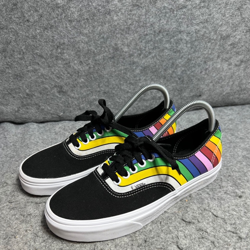 Vans Authentic Rainbow Wave Black Canvas Low Top Skate Sneakers Womens Size 9